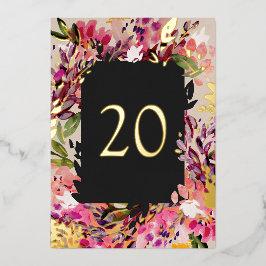 Romantische Bouquet Hot Pink Black Gold Tischnumme Folieneinladung