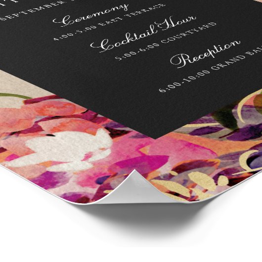 Romantische Bouquet Hot Pink Black Wedding Willkom Poster (Ecke)