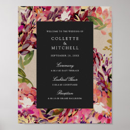 Romantische Bouquet Hot Pink Black Wedding Willkom Poster