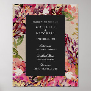 Romantische Bouquet Hot Pink Black Wedding Willkom Poster