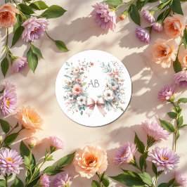 Romantische Bow Floral Baby Shooting Monogram Runder Aufkleber