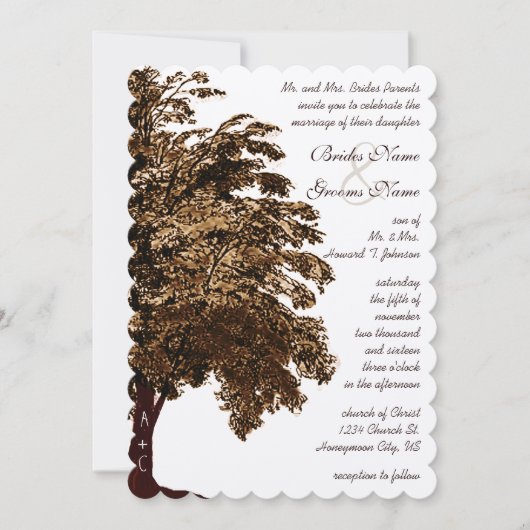 Romantische Braun-Eichenbaumhochzeit Einladung (Vorderseite)