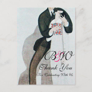 ROMANTISCHE BRAUT & BRÄUTIGAM DANKE MONOGRAMM POSTKARTE