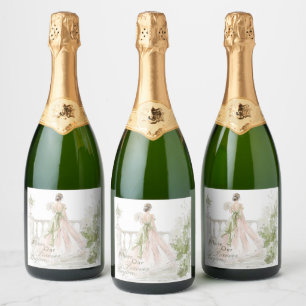 Romantische Braut Elegante Terrassengartenhochzeit Schaumweinetikett