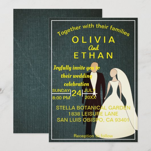 Romantische Braut und Bräuche Elegante Hochzeit Einladung (Vorne/Hinten)