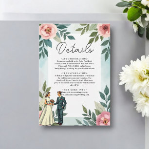 Romantische Braut und Bräutigam Wasserfarbe Floral Begleitkarte