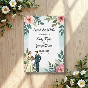 Romantische Braut und Bräutigam Wasserfarben Flora Save The Date