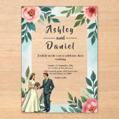 Romantische Braut- und Wasserfarbenhochzeit Acryleinladungen (Vorderseite)