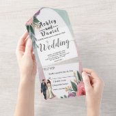 Romantische Braut- und Wasserfarbenhochzeit All In One Einladung (Abreißen)