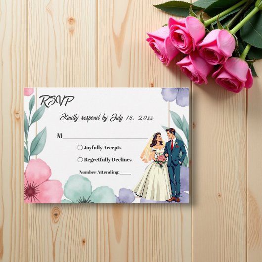 Romantische Braut- und Wasserfarbenhochzeit RSVP Karte