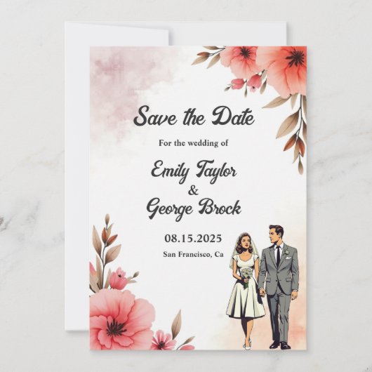 Romantische Braut- und Wasserfarbenhochzeit Save The Date (Vorderseite)