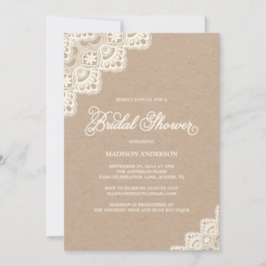 Romantische Brautparty-Einladung der Spitze-| Einladung (Vorderseite)