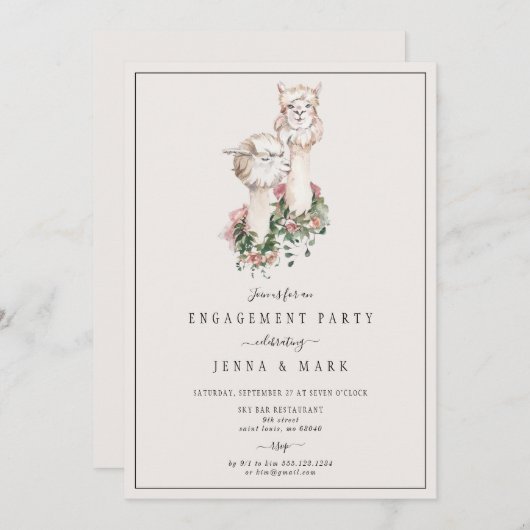 Romantische Brigadepartei Llama Einladung (Vorne/Hinten)