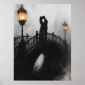 Romantische Brücke Kiss in Holzkohle und Laterneng Poster (Vorne)