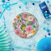 Romantische bunte Blumen Pappteller (Party)