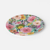 Romantische bunte Blumen Pappteller (Schrägansicht)