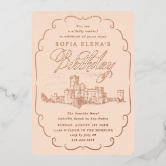 Romantische Burg Fantasy Geburtstagsfeier Rose Gol Folieneinladung