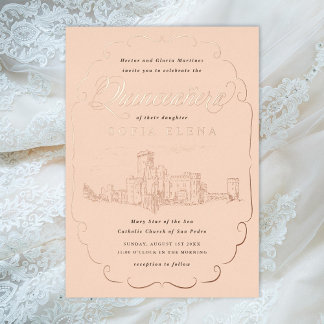 Romantische Burg Fantasy Quinceñera Gold Folieneinladung