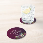 Romantische Burgund-Blumenhochzeit Runder Pappuntersetzer (Vor Ort)