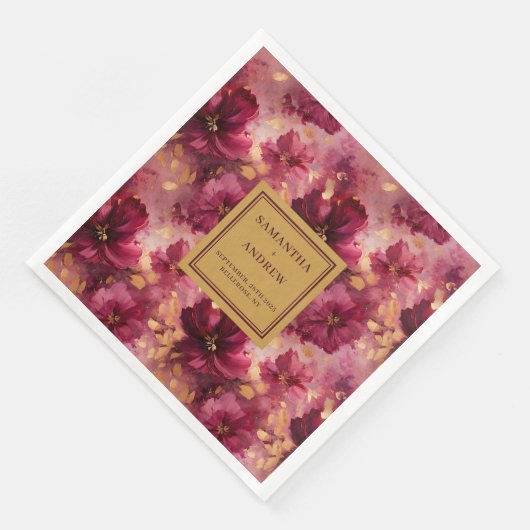 Romantische Burgund Blush Gold Hochzeitspapier Nap Serviette (Ecke)