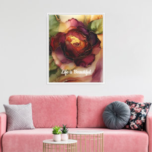 Romantische Burgund Gold Rose Bloral Beautiful Leinwanddruck