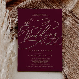 Romantische Burgund-Kalligrafie: Hochzeit Einladung