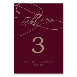 Romantische Burgund-Kalligrafie-Tischnummer Tischnummer