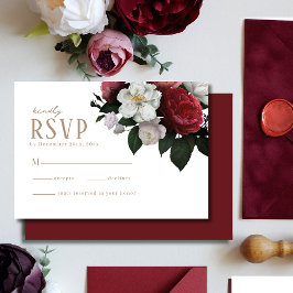 Romantische Burgund Maroon-Hochzeit RSVP Karte