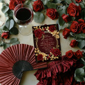 Romantische Burgund-Rose und Goldene Schrift Einladung