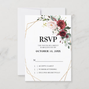 Romantische Burgund Rot Rosa Blütengeometrie RSVP Karte