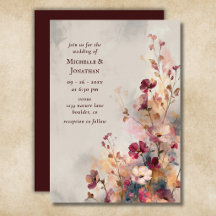 Romantische Burgunder-Aquarell-Wildblumen-Hochzeit