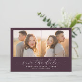 Romantische Burgunder-Fotocollage Save The Date (Stehend Vorderseite)