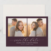 Romantische Burgunder-Fotocollage Save The Date (Vorne/Hinten)