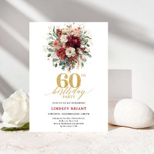 Romantische Burgunder-Gold-Herbst-Blumen 60. Gebur Einladung