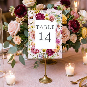 Romantische Burgunder-Rosa Blumen-Garten-Hochzeit Tischnummer