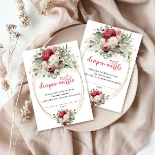 Romantische Burgunder-Rosa-Blumenwindel-Raffle Begleitkarte