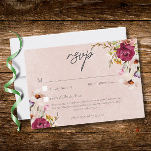Romantische Burgunder-Rosa Florale Gartenhochzeit  RSVP Karte