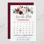 Romantische Burgunder Rotblush Rose Blumenkalender Save The Date (Vorne/Hinten)
