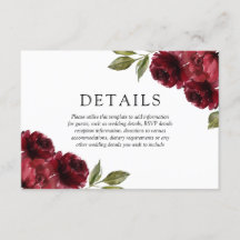 Romantische Burgunder Rote Blume Hochzeitdetails