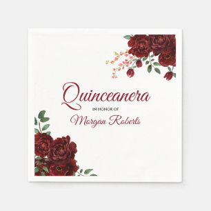 Romantische Burgunder-Rote Rose BlumenQuinceanera Serviette