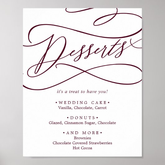 Romantische Burgunder Text Hochzeiten Desserts Poster (Vorne)