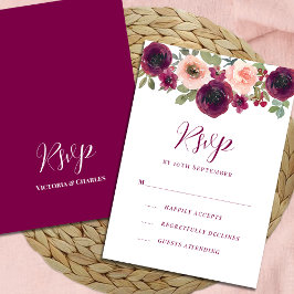 Romantische Burgunder Wasserfarbe RSVP Karte