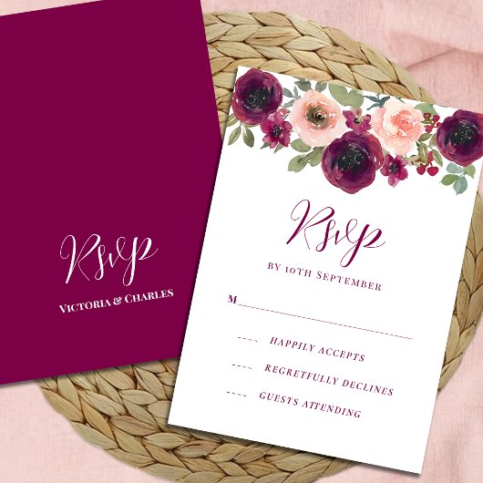 Romantische Burgunder Wasserfarbe RSVP Karte