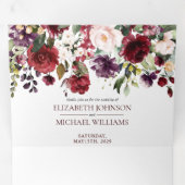 Romantische Burgunder Wasserfarbenhochzeit Dreifach Gefaltete Einladung (Innen Erste Seite)