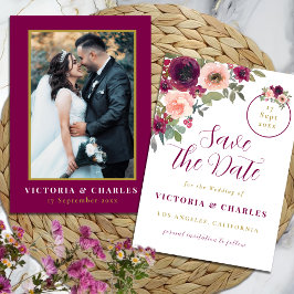 Romantische Burgunder Wasserfarbenhochzeit Save The Date