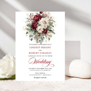 Romantische Burgunder Weißgold Rahmen Hochzeitsein Einladung