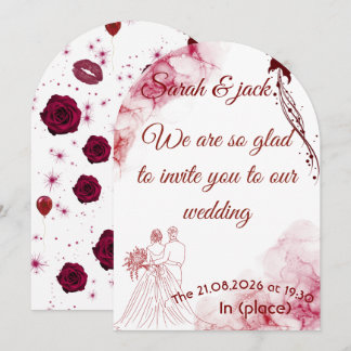 Romantische burgunderrote florale Bogen-Hochzeitse Einladung