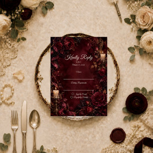 Romantische burgunderrote gotische Hochzeit RSVP Karte