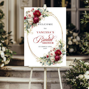 Romantische burgundweiße florale Bridal Shower Beg Poster