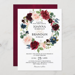 Romantische Burgundy Blush Geometric Wedding Einladung